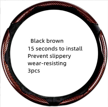🏎️ Carbon Fiber-Style Steering Wheel Cover — Anti-Slip Car Steering Wheel Cover for 15-Inch Steering Wheels