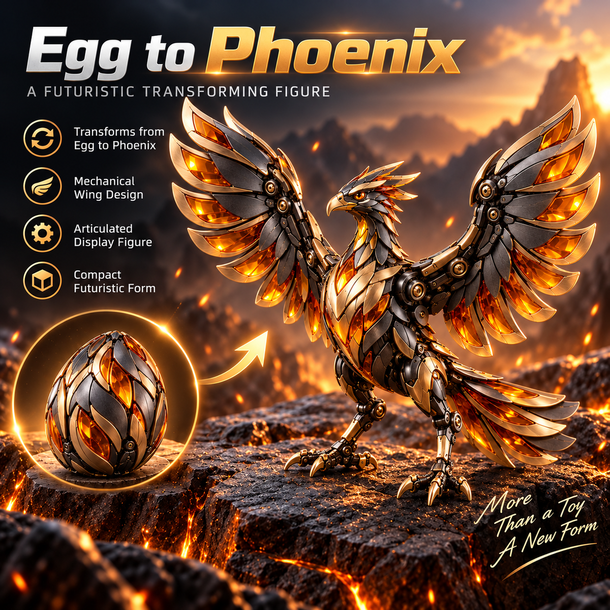 🥚✨ 2-in-1 Transforming Mechanical Fantasy Eggs – Griffin & Phoenix Collectible Figures