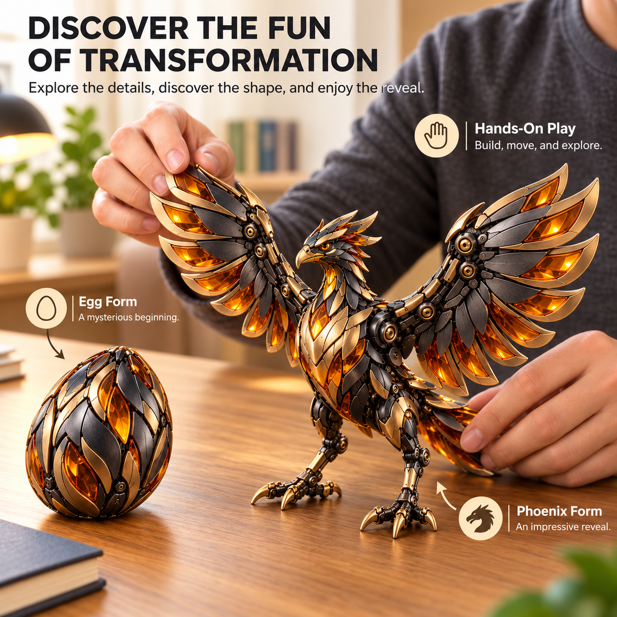 🥚✨ 2-in-1 Transforming Mechanical Fantasy Eggs – Griffin & Phoenix Collectible Figures