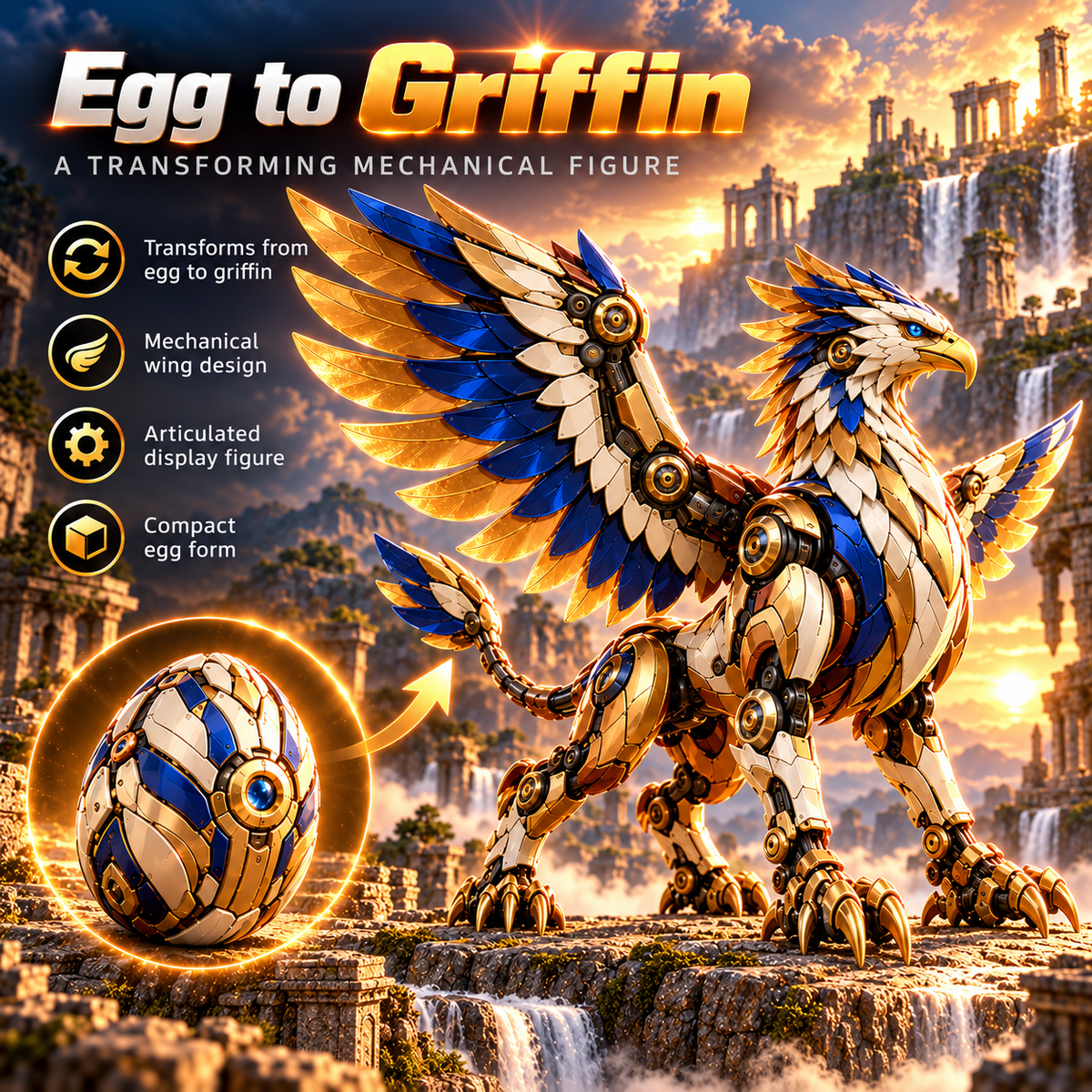 🥚✨ 2-in-1 Transforming Mechanical Fantasy Eggs – Griffin & Phoenix Collectible Figures