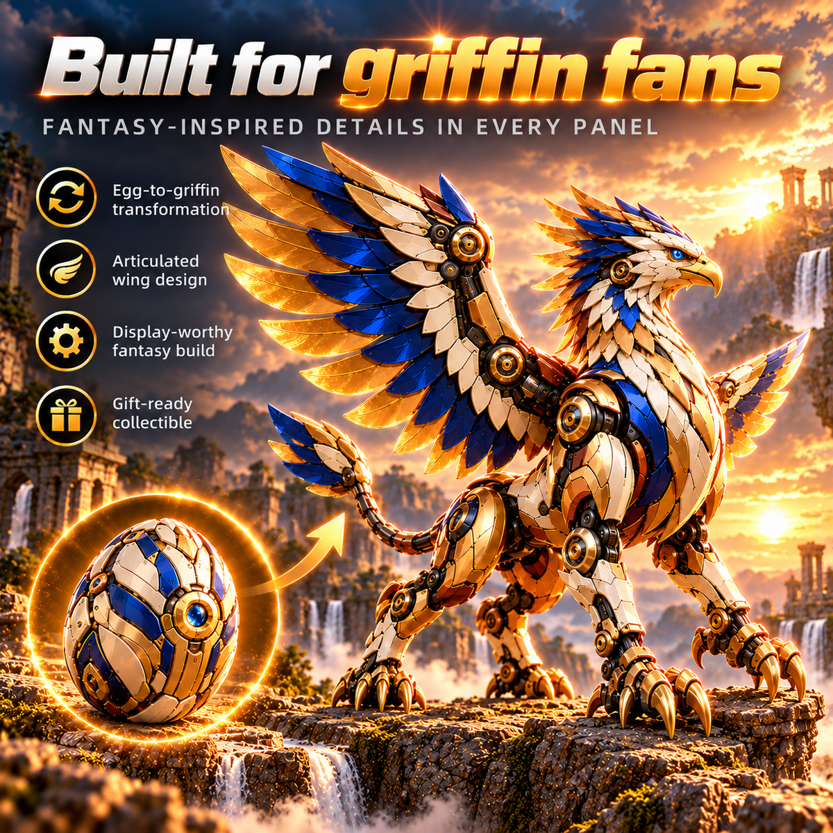 🥚✨ 2-in-1 Transforming Mechanical Fantasy Eggs – Griffin & Phoenix Collectible Figures