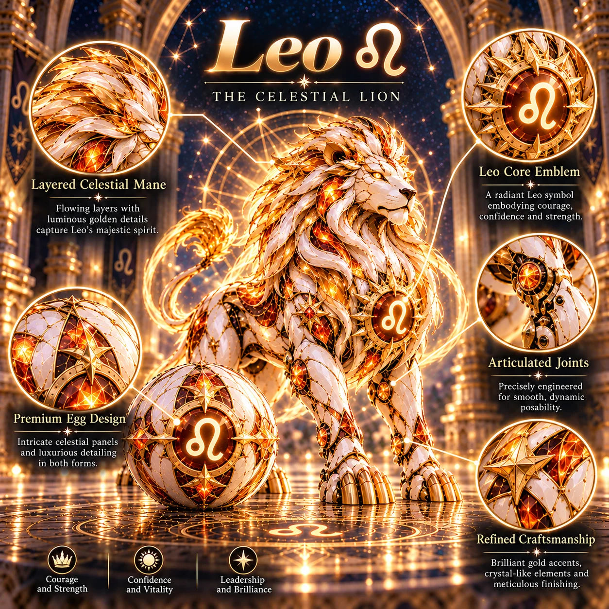 Celestial Leo guardian illustrated details