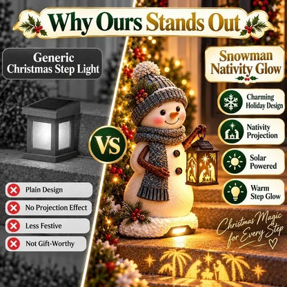 ⛄Snowman Nativity Glow – Solar Christmas Step Light with Holy Family Projection