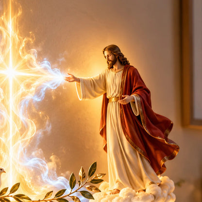 ✝️✨ Divine Light of Faith – 3D Illuminated Angel Wall Art with Glowing Cross & Heavenly Glow 🕊️