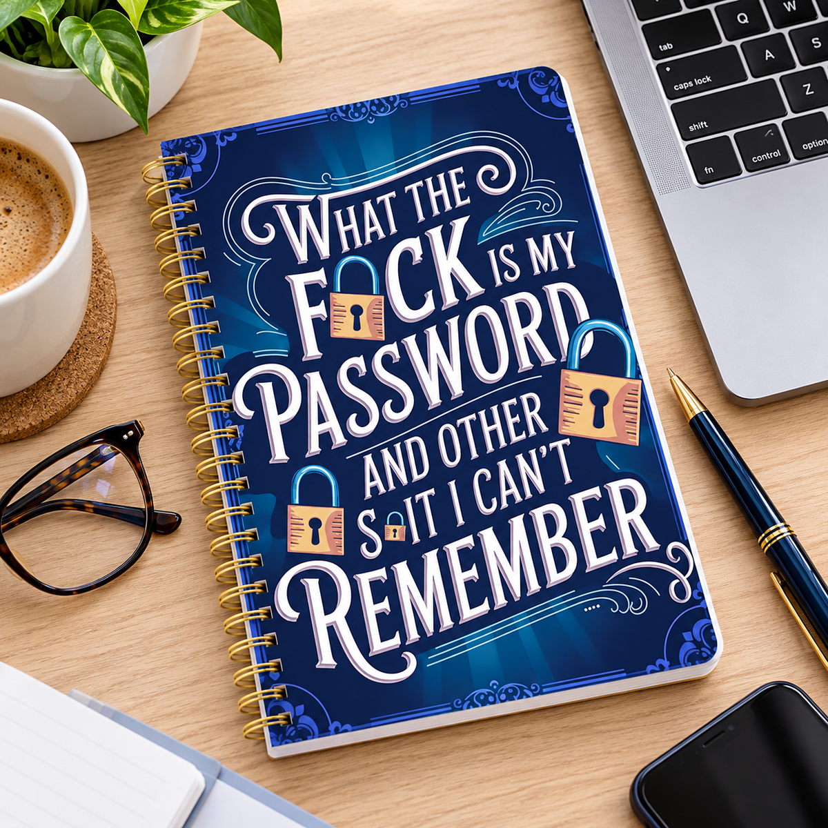 📒🔐 Funny Password Keeper Notebook – Spiral-Bound Password Organizer with Hilarious Security Quotes | Easy Password Tracking ✍️