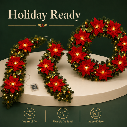 🎄 Poinsettia LED Garland Lights ✨ Magical Christmas Decor