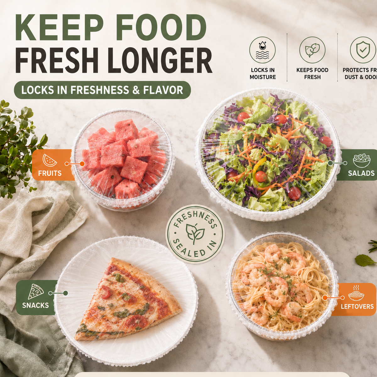 💥Disposable Elastic Stretch Food Covers 100PCS | Quick Food Storage for Bowls & Plates
