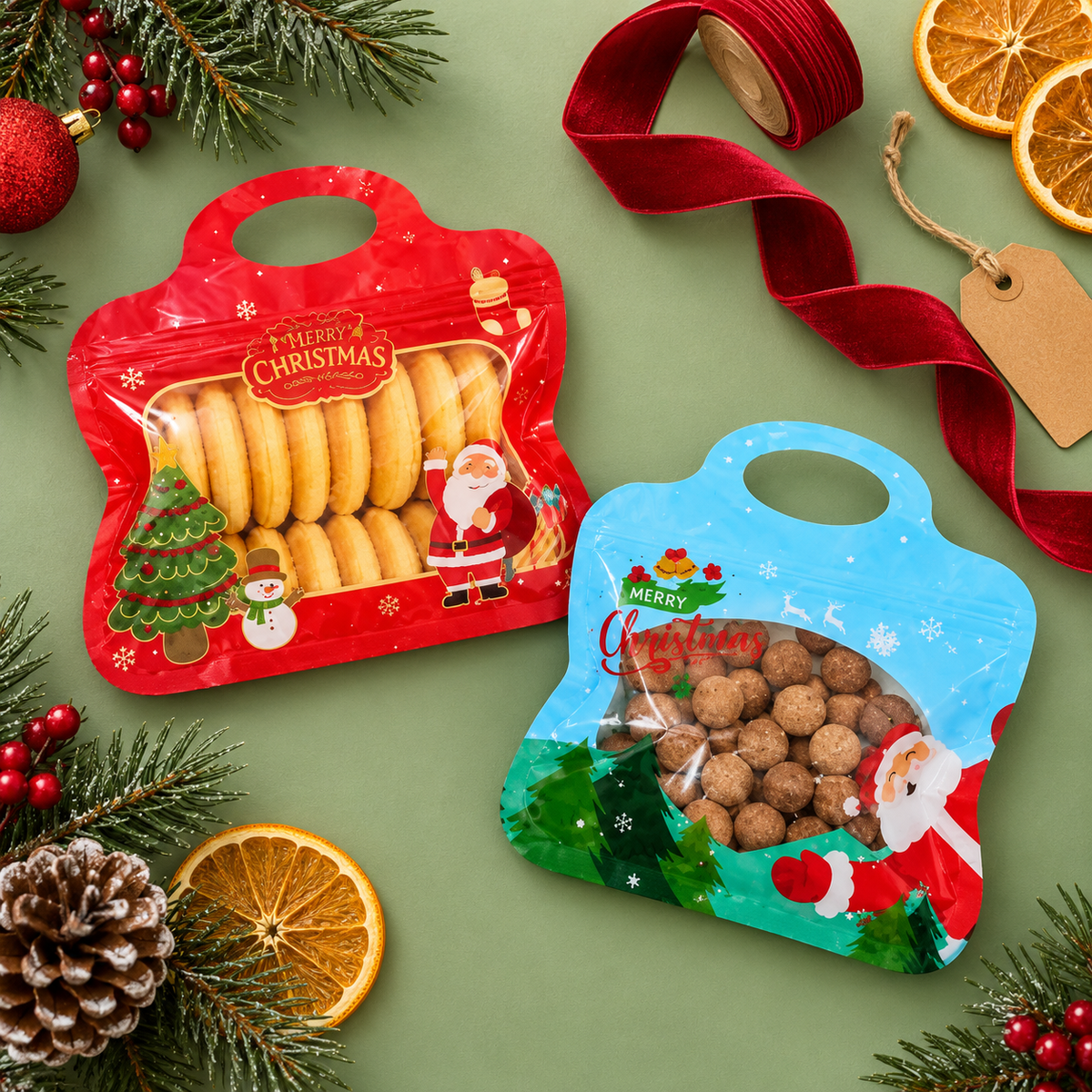 🎄 Christmas Self-Seal Treat Bags – Santa & Snowman Gift Bags for Cookies, Candy & Small Gifts