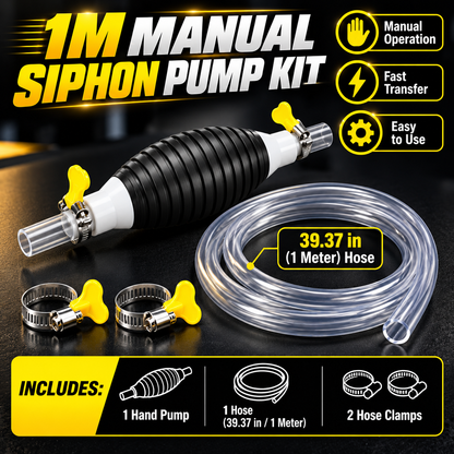 ⛽ Manual Siphon Transfer Pump Kit with 1M Hose – For Fuel, Water & Oil