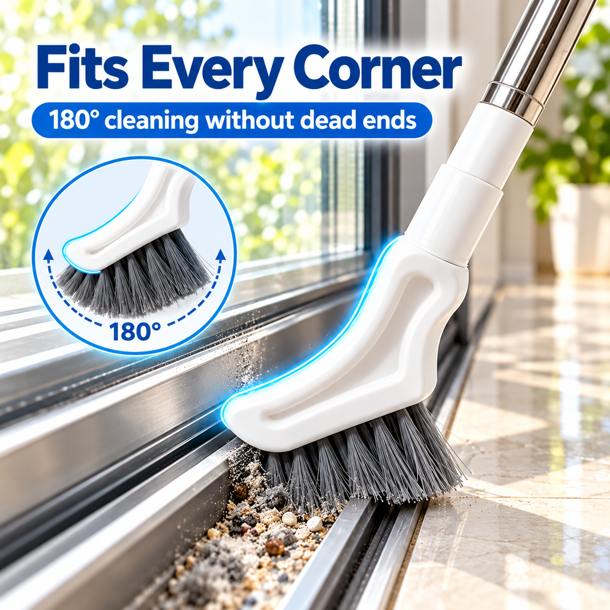 Crevice cleaning brush for window and shower tracks