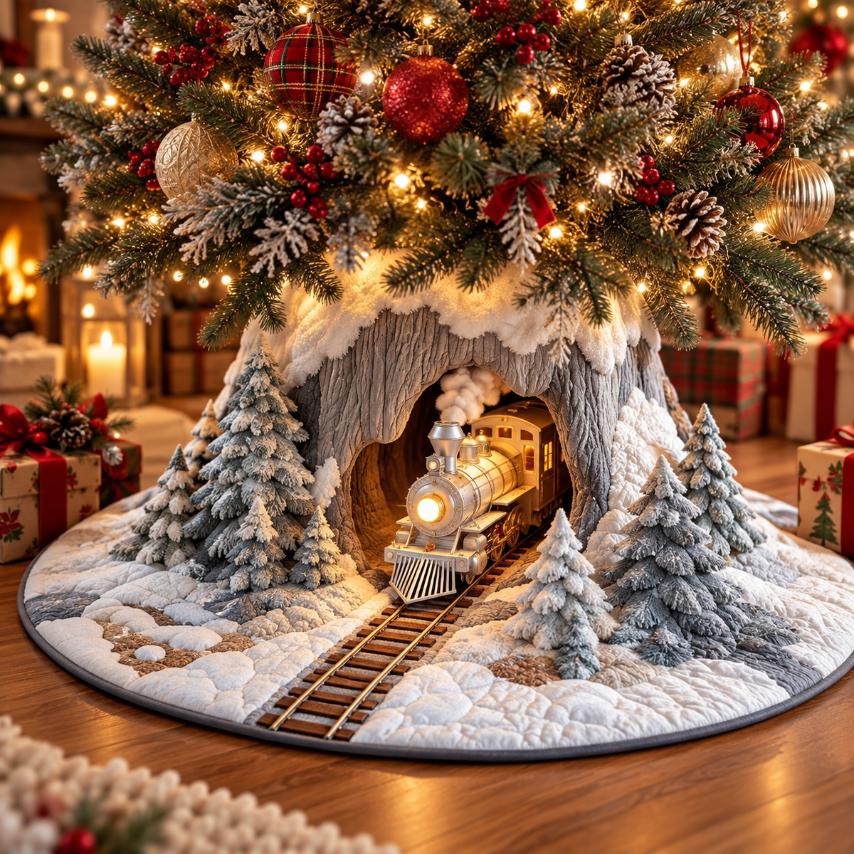 🎄✨ 3D Optical Illusion Christmas Tree Skirt – Festive Holiday Tree Decor 🎅