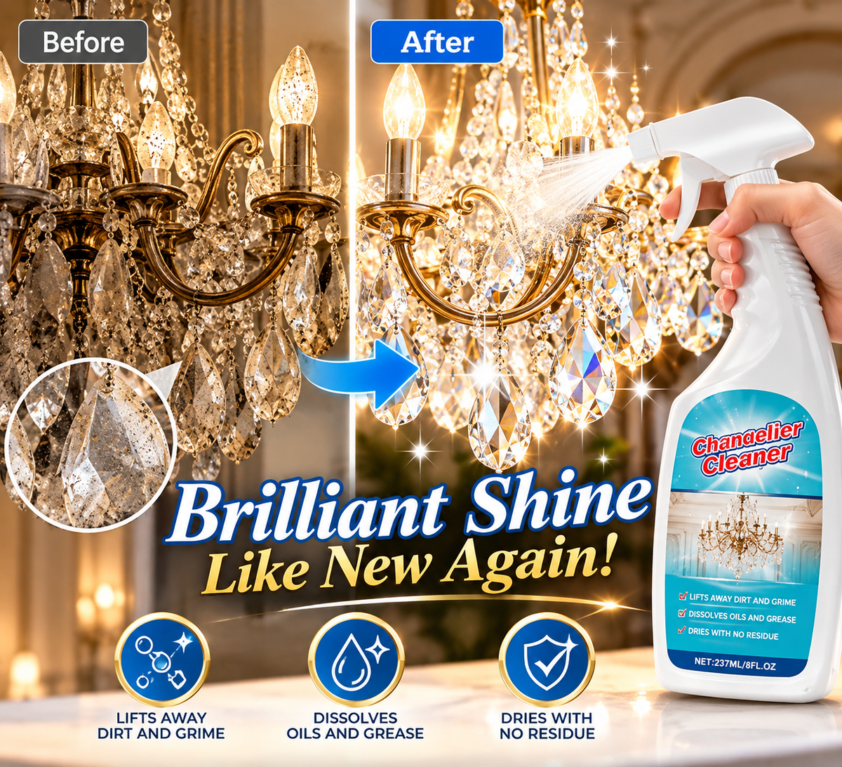 💯 Powerful Stain Removal-chandelier Cleaner