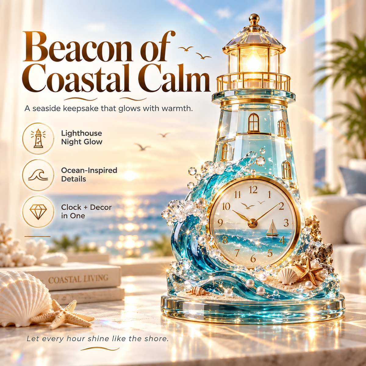 Ncrovopro shell coastal decorative clock