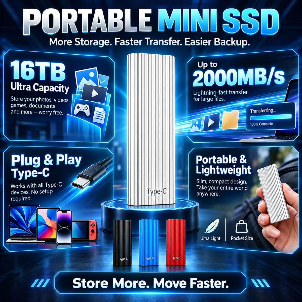 Portable Type-C Mini SSD – Compact External Storage Drive