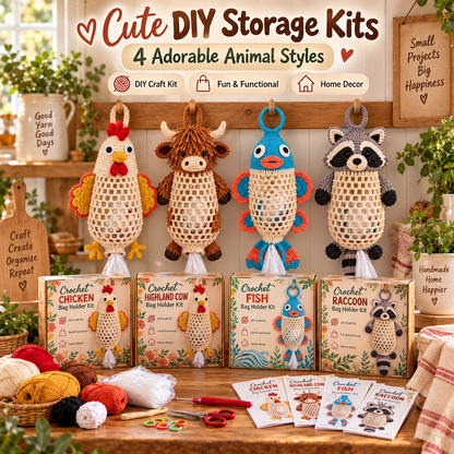 Crochet Animal Bag Holder DIY Kit – Hanging Storage Craft Project
