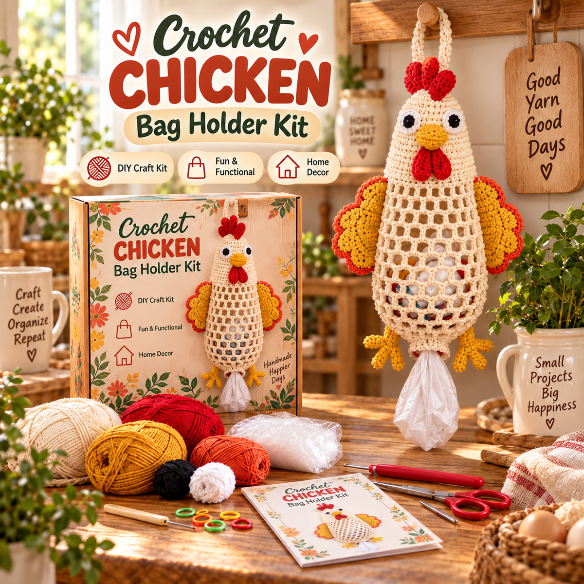 Crochet Animal Bag Holder DIY Kit – Hanging Storage Craft Project