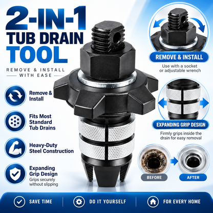 2-in-1 Tub Drain Removal & Installation Tool – Expanding Grip Design
