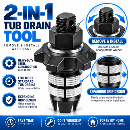 2-in-1 Tub Drain Removal & Installation Tool – Expanding Grip Design