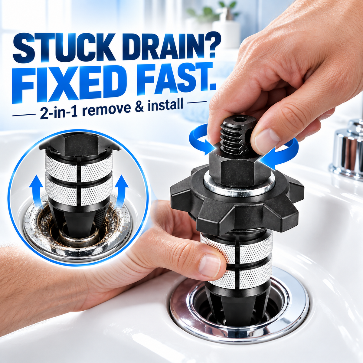 2-in-1 Tub Drain Removal & Installation Tool – Expanding Grip Design