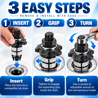 2-in-1 Tub Drain Removal & Installation Tool – Expanding Grip Design