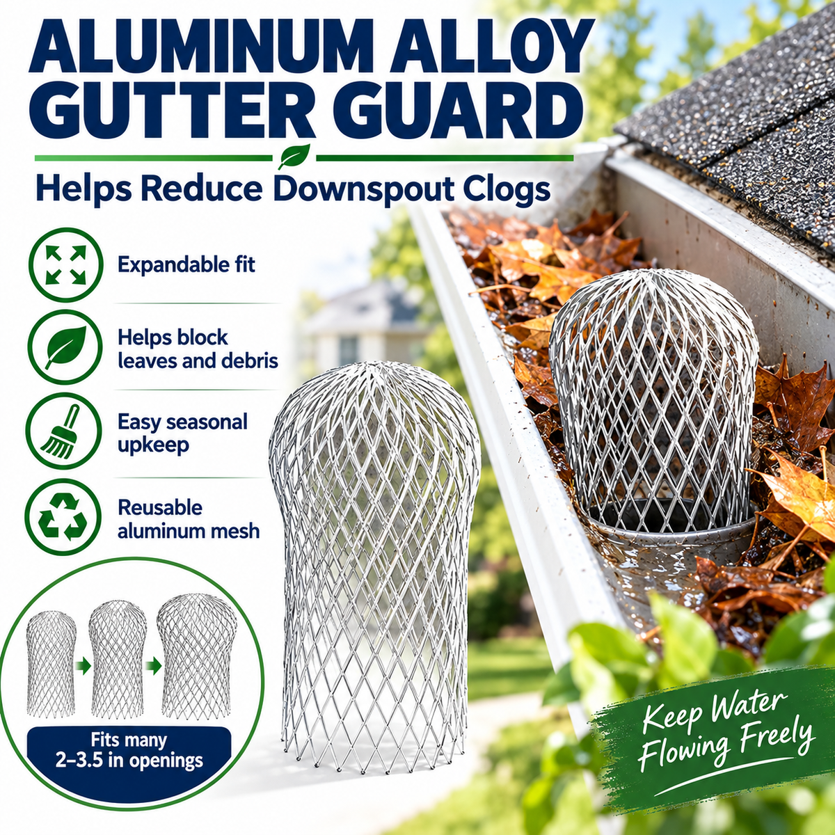 Aluminum Gutter Guard Filter – Reusable Outdoor Downspout Leaf Strainer