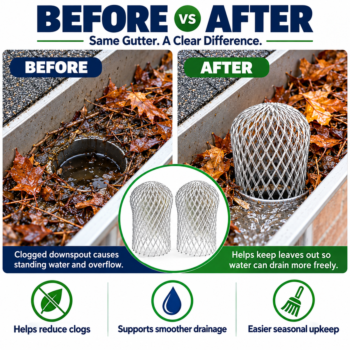 Aluminum Gutter Guard Filter – Reusable Outdoor Downspout Leaf Strainer