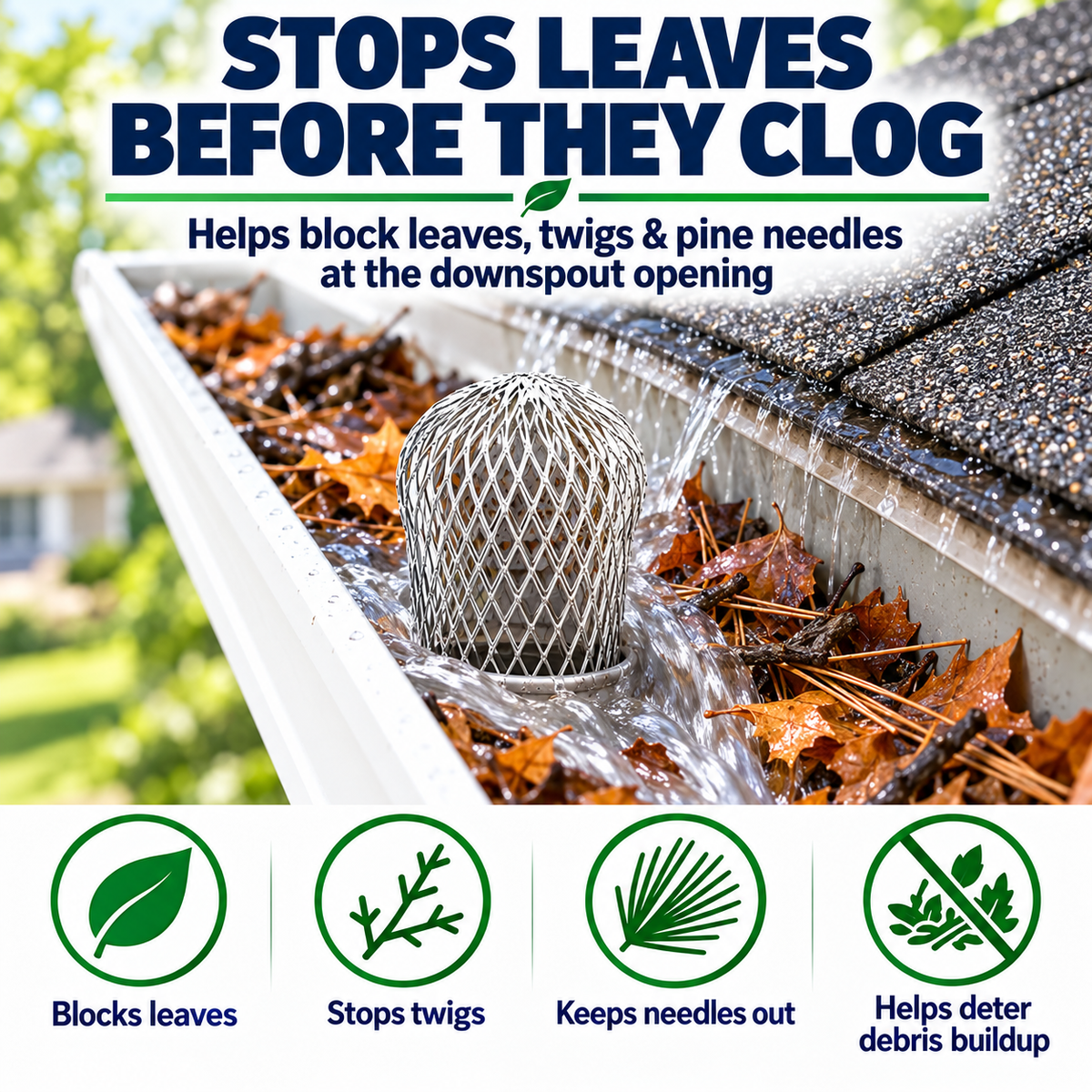 Aluminum Gutter Guard Filter – Reusable Outdoor Downspout Leaf Strainer