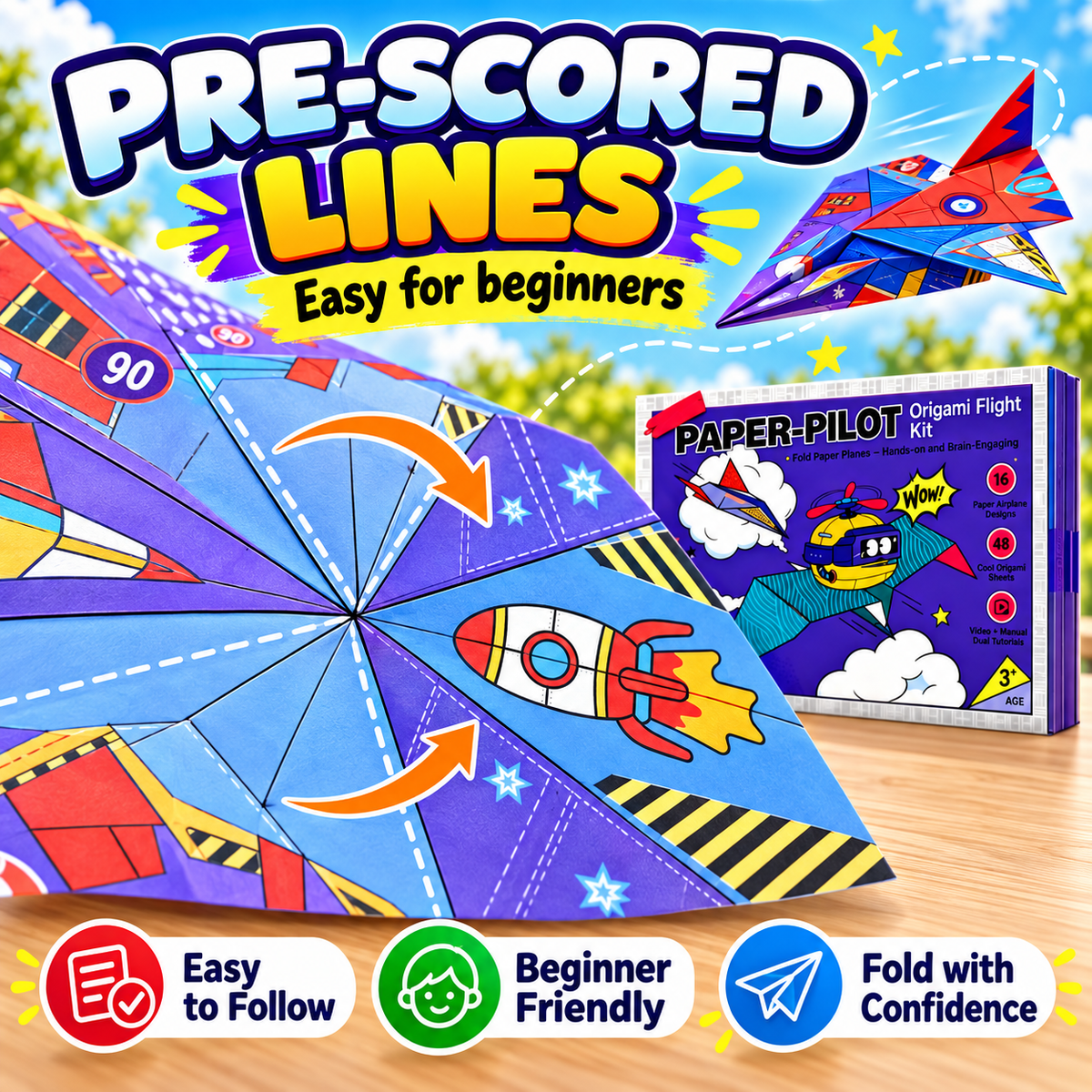 DIY Paper Airplane Kit – 16 Fun Designs & 48 Origami Sheets