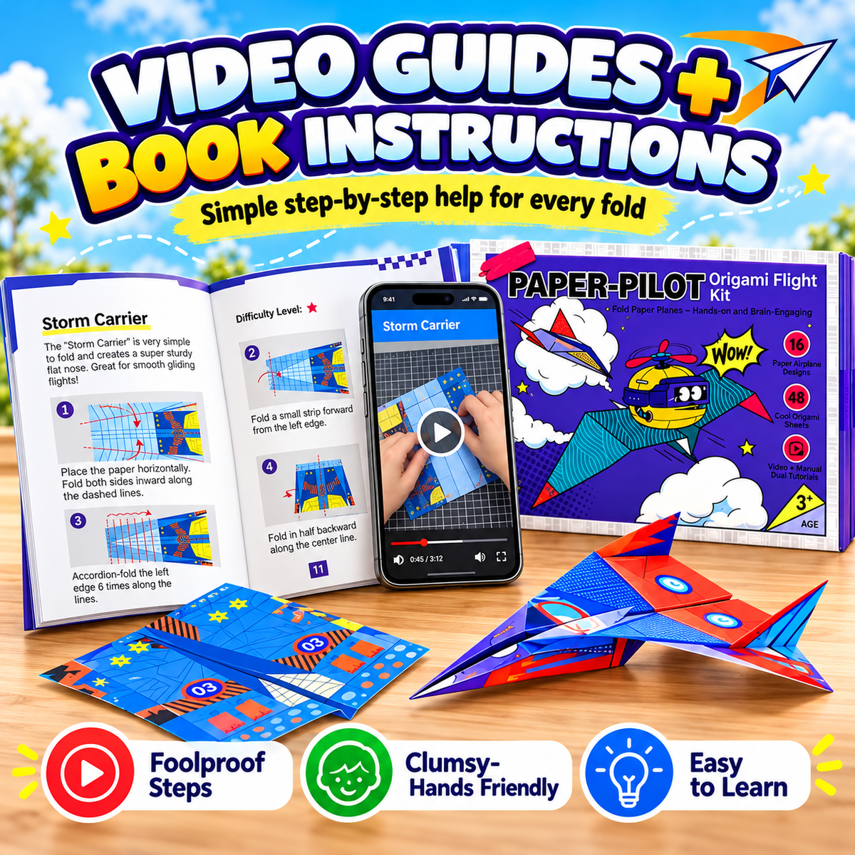 DIY Paper Airplane Kit – 16 Fun Designs & 48 Origami Sheets