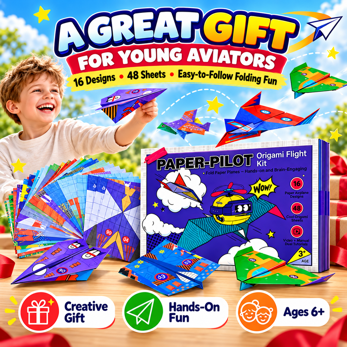 DIY Paper Airplane Kit – 16 Fun Designs & 48 Origami Sheets