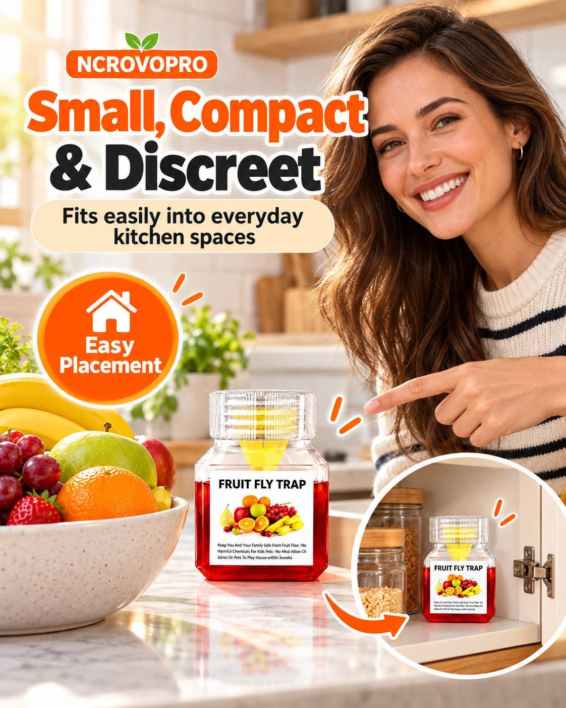 Fruit Fly Trap – Easy-to-Use Indoor Fruit Fly Catcher, Up to 3 Weeks per Bottle