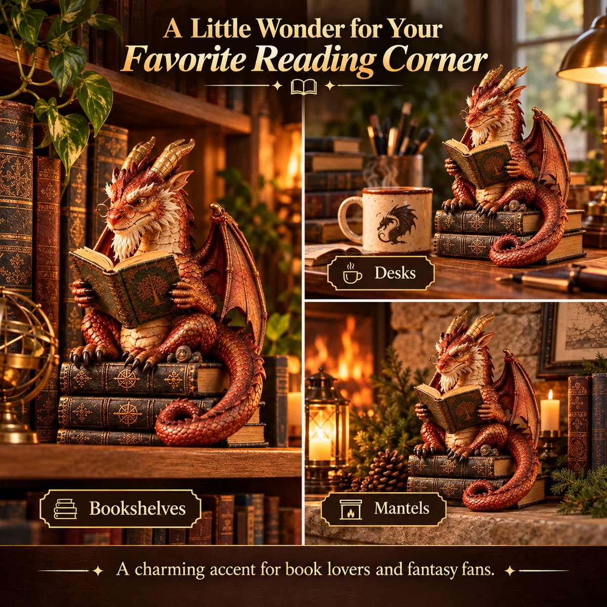 🐉Wandering Scholar Dragon Figurine | Fantasy Book Lover Décor