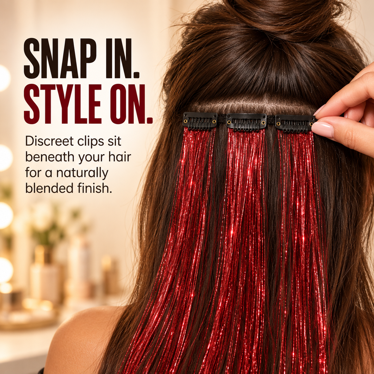 Clip-In Hair Tinsel Extensions | Removable Sparkle, 10 Pcs