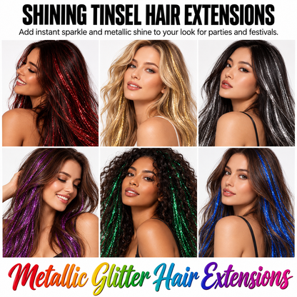 Clip-In Hair Tinsel Extensions | Removable Sparkle, 10 Pcs