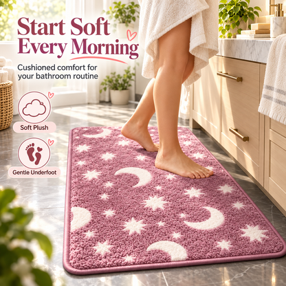 🌙 Glow-in-the-Dark Moon & Star Bathroom Rug Set – 3 Pieces