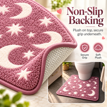 🌙 Glow-in-the-Dark Moon & Star Bathroom Rug Set – 3 Pieces