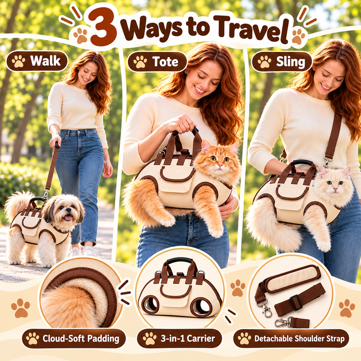 😽Hands-Free Pet Sling & Harness Carrier 🐾🐶