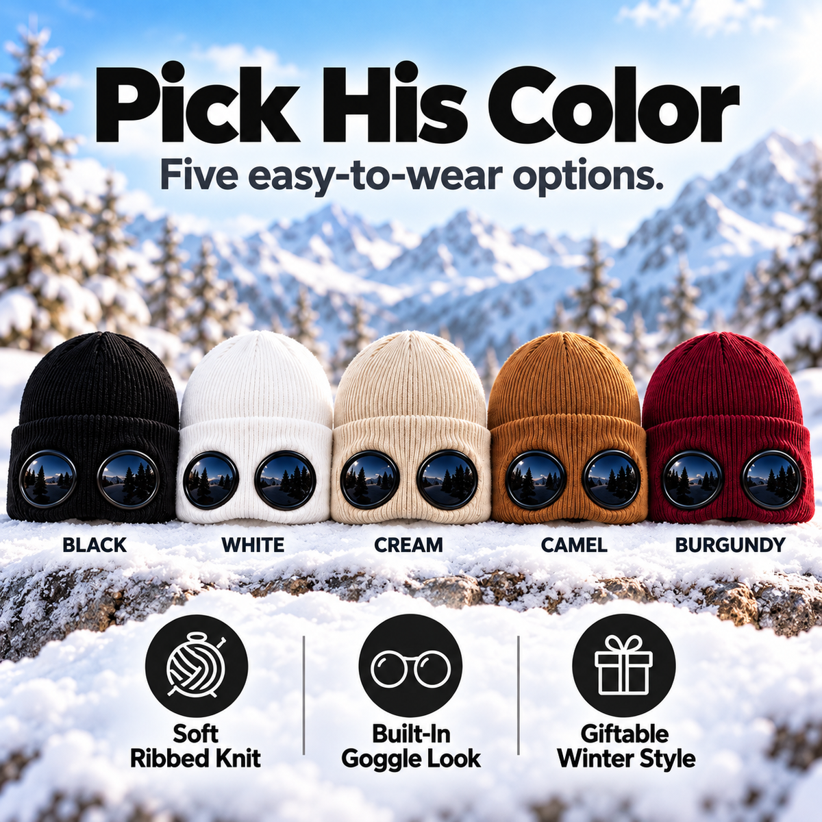 😎 Goggle Beanie Winter Hat🧢 – Funny Knit Pull-Down Hat with Built-In Lenses😂