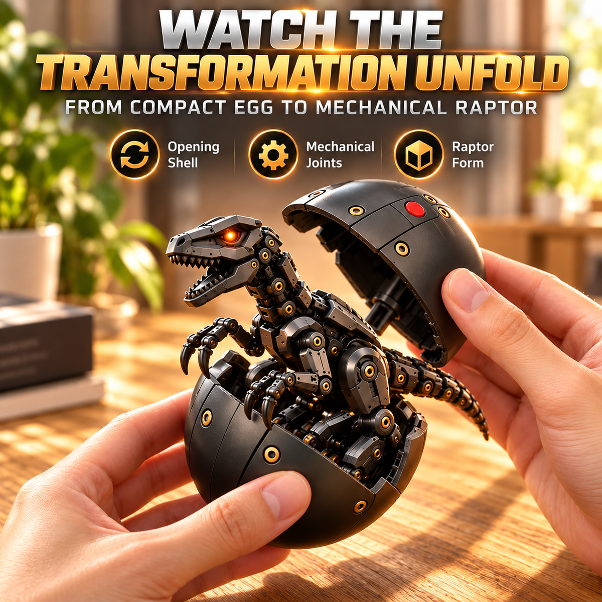 Egg to Raptor – 2-in-1 Transforming Mechanical Dinosaur Figure