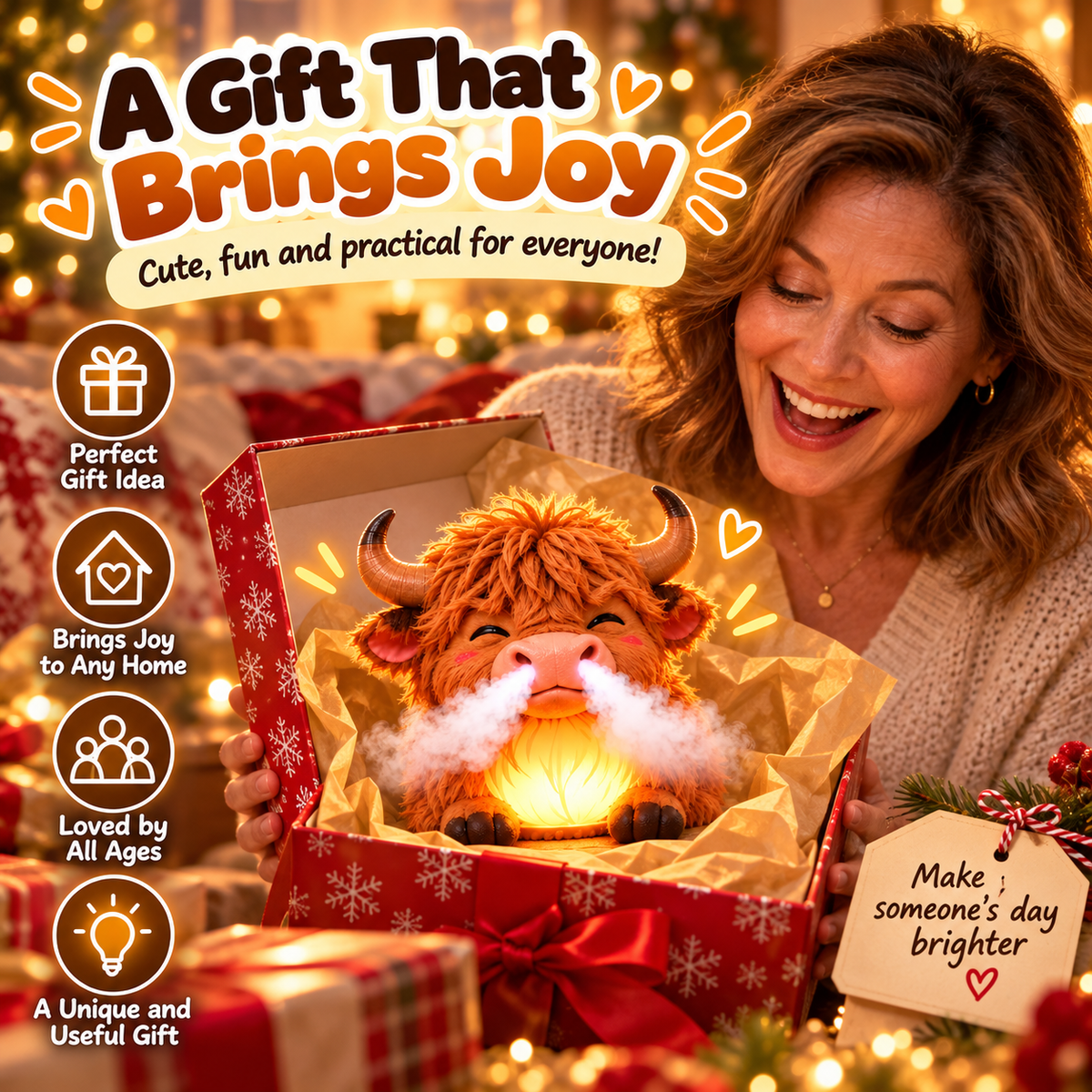🐮 Highland Cow Huff – Tap-to-Puff Humidifier & Colorful Night Light ✨🎁