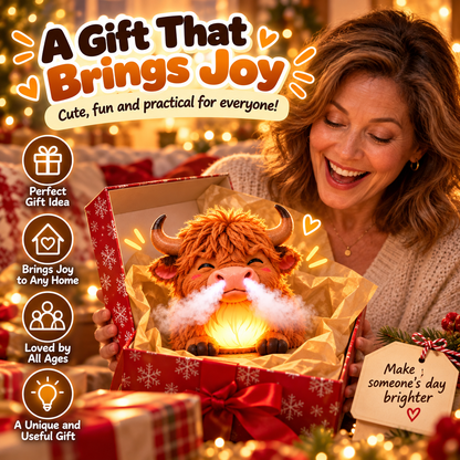 🐮 Highland Cow Huff – Tap-to-Puff Humidifier & Colorful Night Light ✨🎁