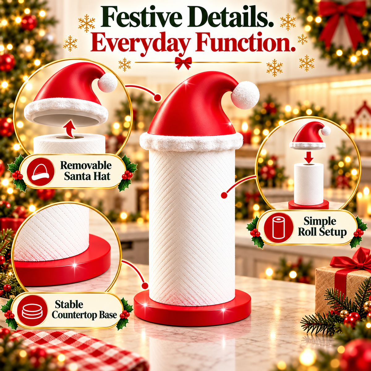 🎅 Santa Hat Christmas Paper Towel Holder – Festive Kitchen Countertop Decor & Holiday Gift 🎄