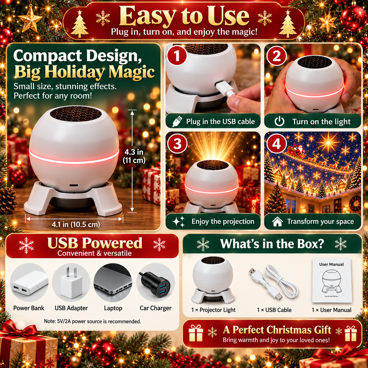 🎅 Christmas Projection Night Light – Turn Any Room Into a Holiday Wonderland
