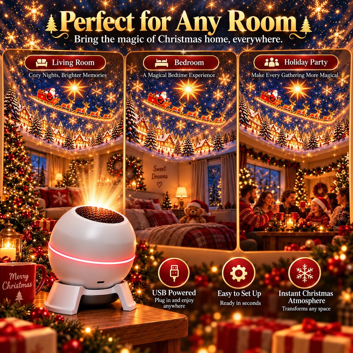 🎅 Christmas Projection Night Light – Turn Any Room Into a Holiday Wonderland