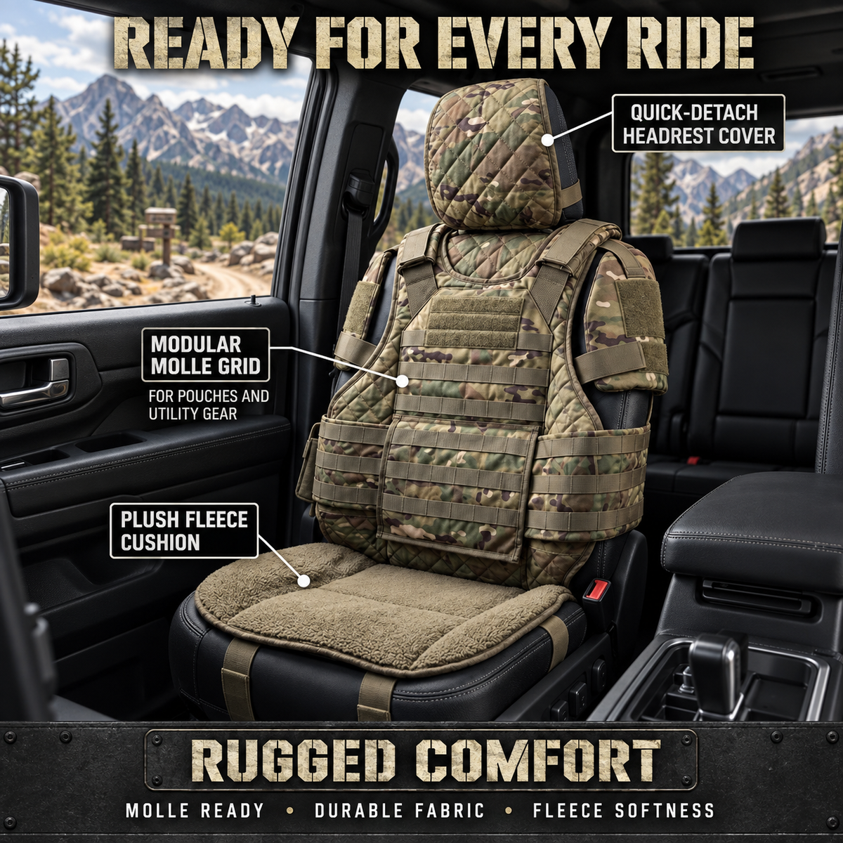 🚙Rugged MOLLE Truck Seat Cover – Tactical Storage, Seat Protection & Comfort