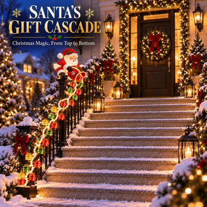 ✨🎁 Santa Magic Gift Cascade Light – Illuminated Railing Christmas Decoration