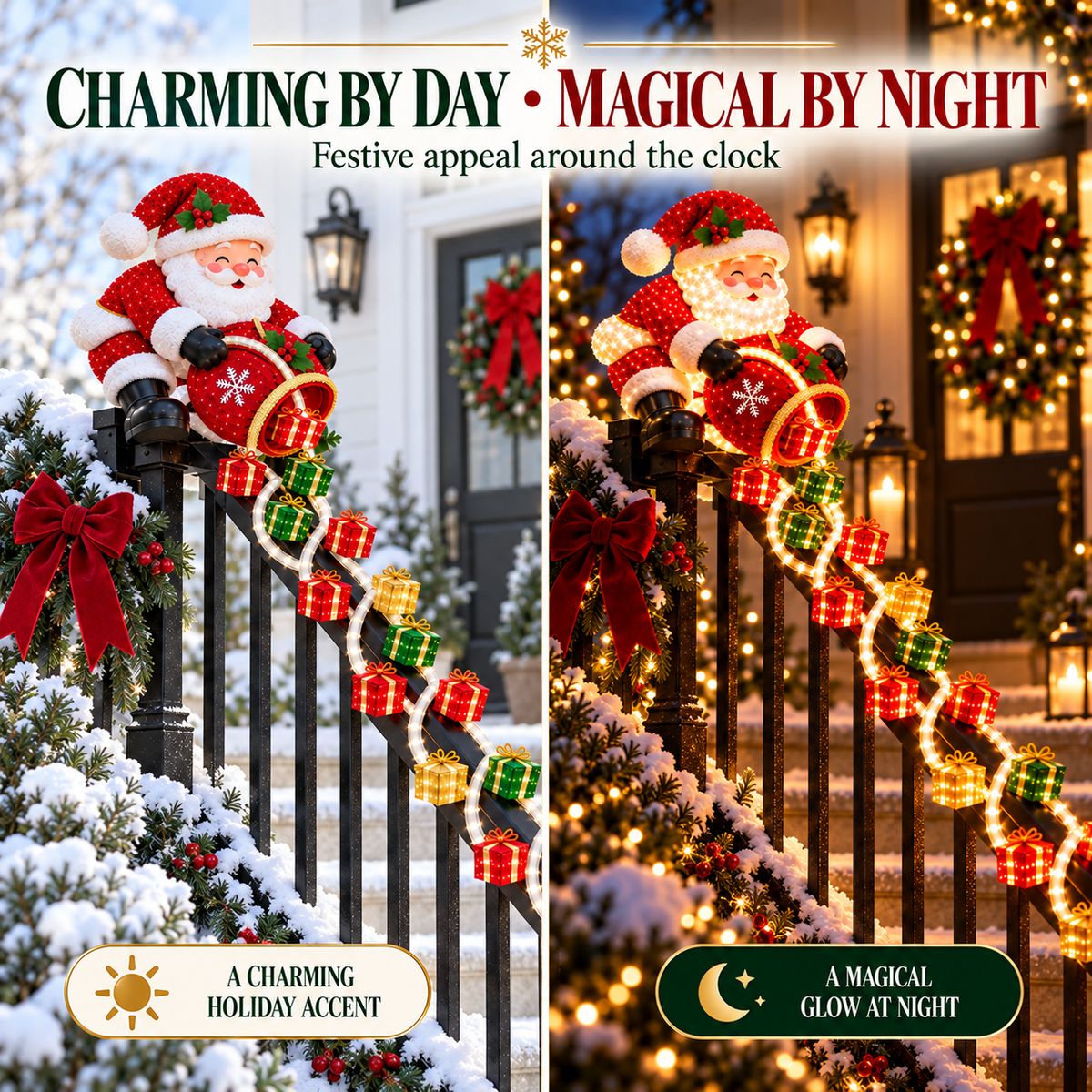 ✨🎁 Santa Magic Gift Cascade Light – Illuminated Railing Christmas Decoration