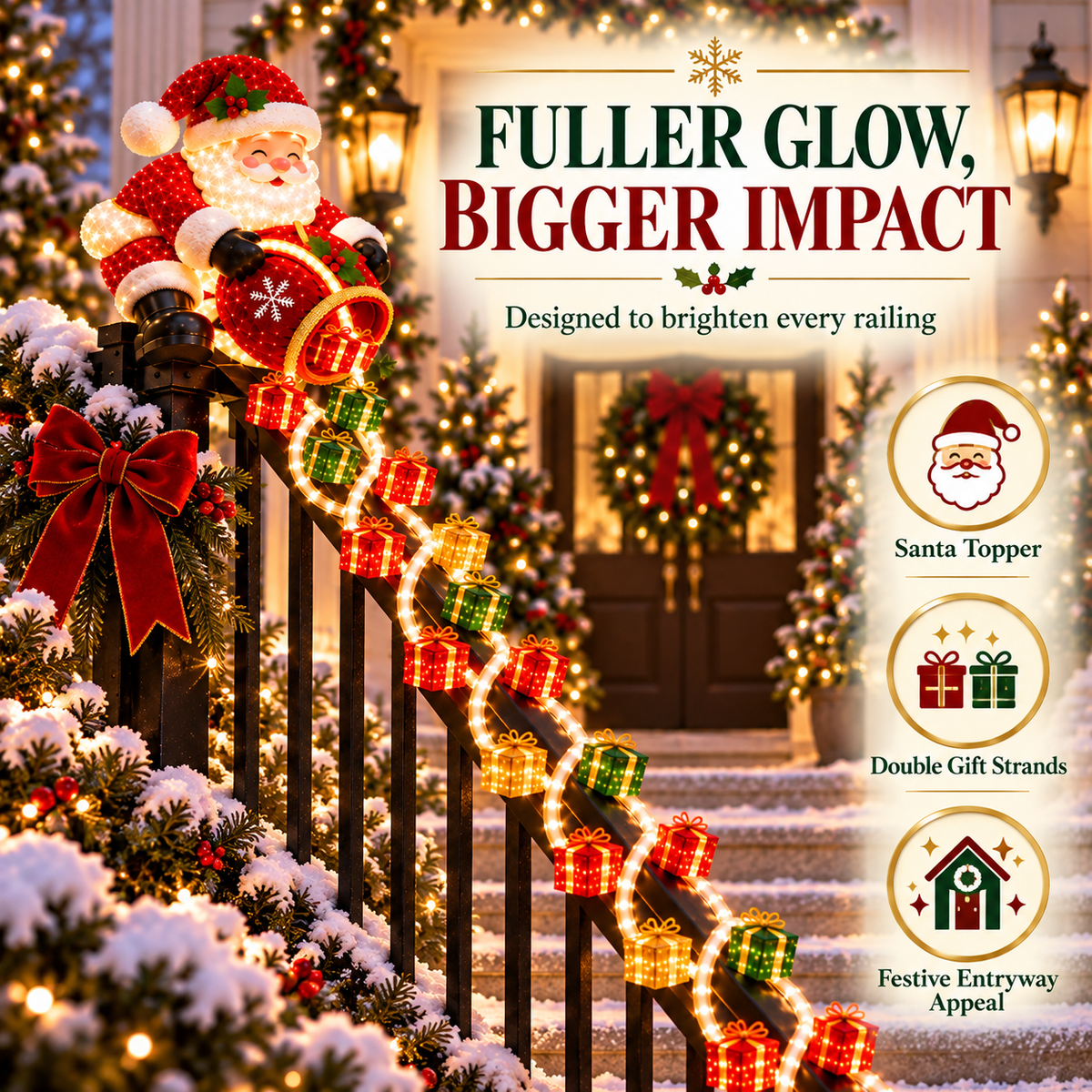 ✨🎁 Santa Magic Gift Cascade Light – Illuminated Railing Christmas Decoration