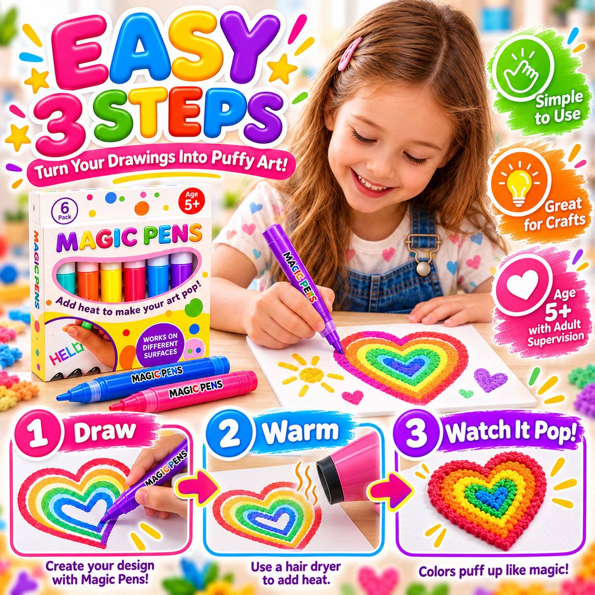 ✨ 3D Magic Drawing Pens – Create Puffy Art with Heat