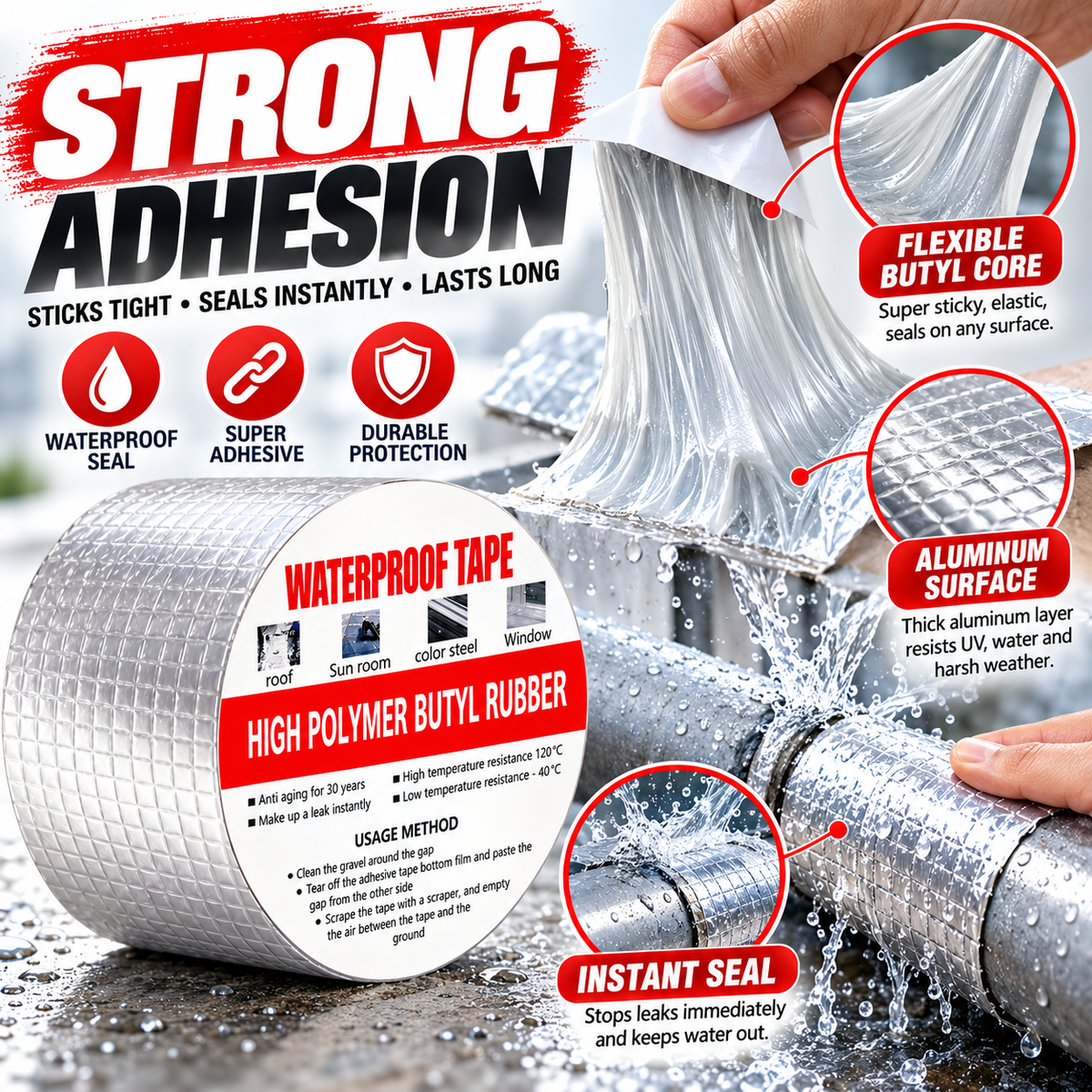 🛠️ Heavy-Duty Aluminum Foil Repair Tape – Moisture-Resistant Sealing & Repair